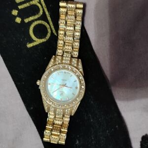 Geneva Gold and White Watch with Crystal Face